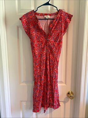 LOFT Red Floral Midi Dress